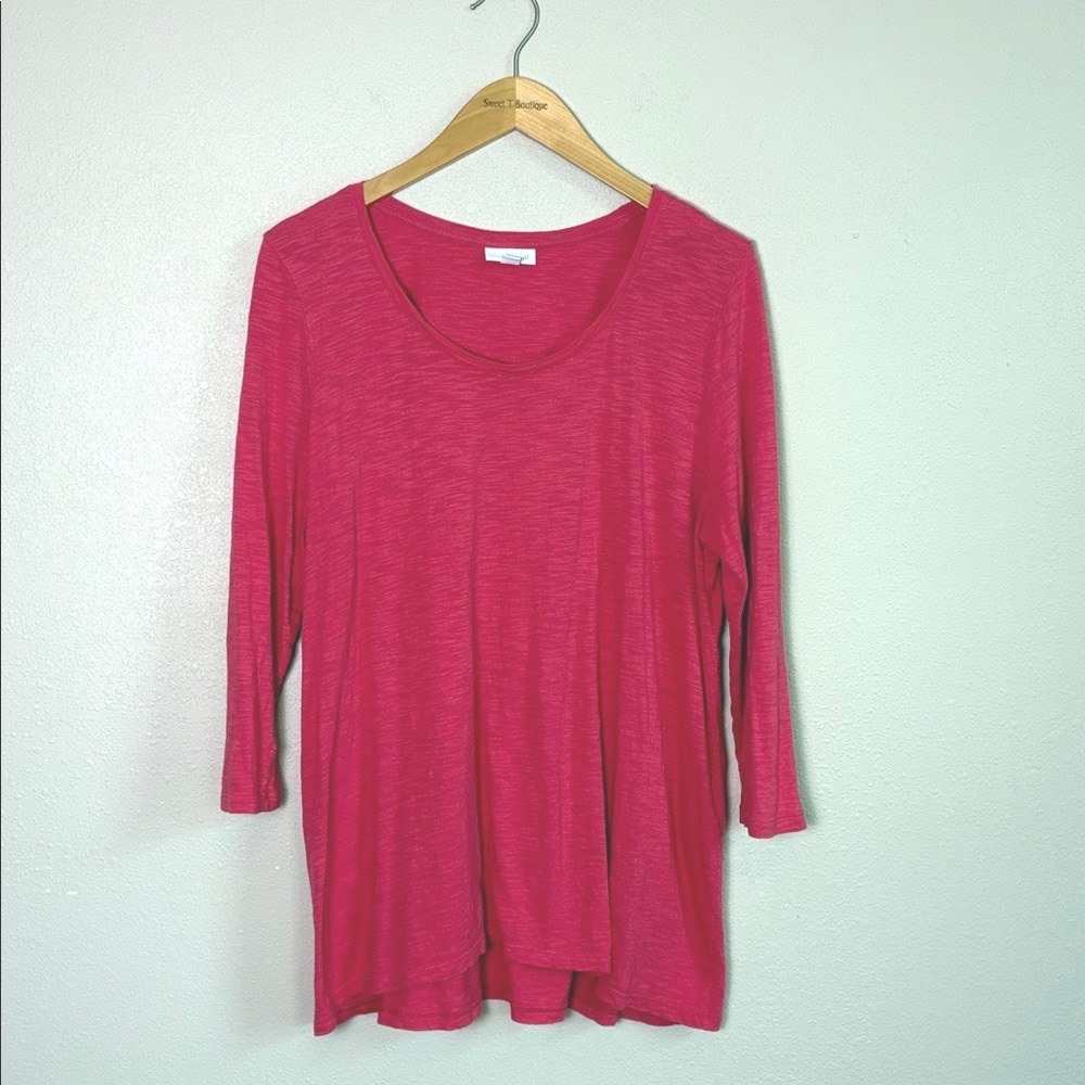 J. JILL Large Dark Pink Cotton‎ Modal 3/4 Sleeve Scoop Neck Tunic Top Lagenlook